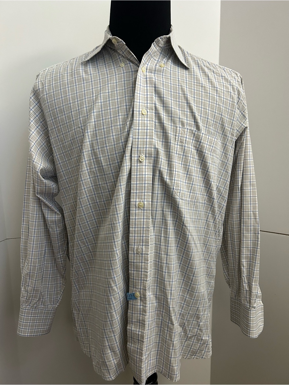 Burberry Men's Button-Up Plaid Shirt in Beige and Light Blue